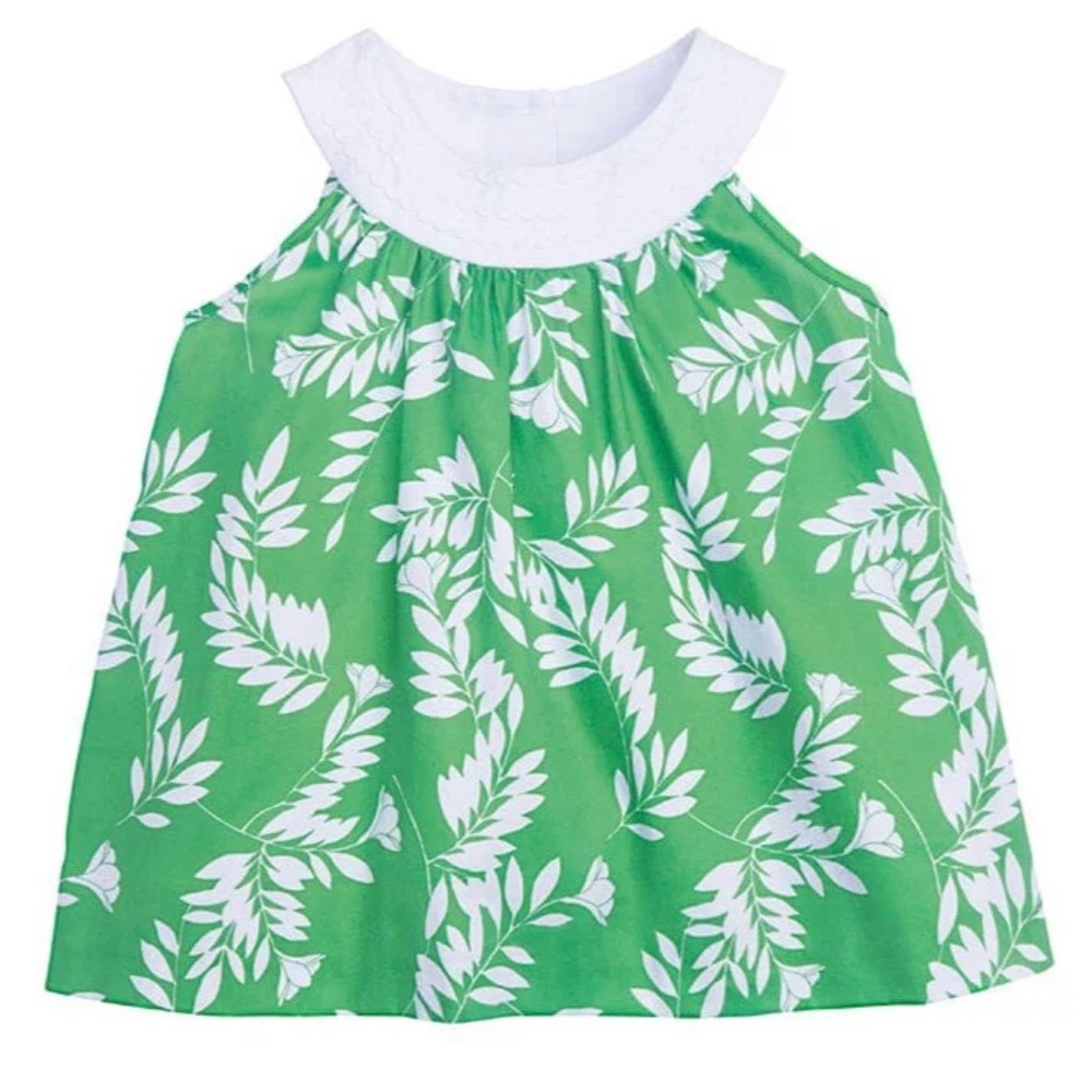ittle English - Sleeveless Top in Green & White Havana Floral, Girls Size 4T